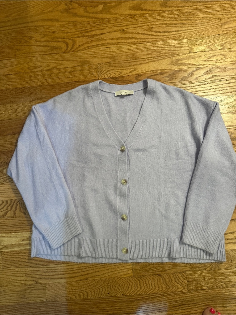LOFT Lavender V-Neck Button Front Cardigan